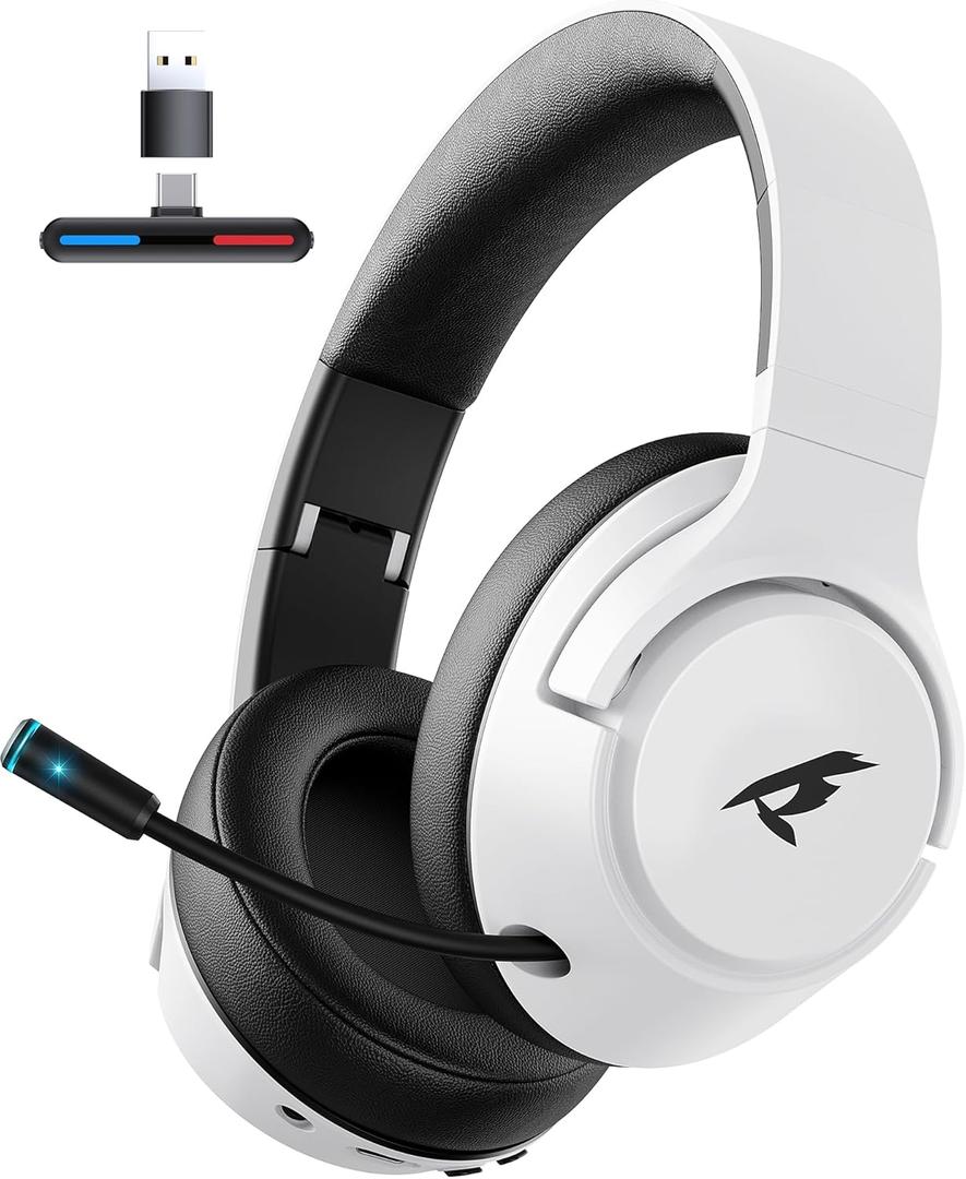 Wireless Gaming Headset for Nintendo SwitchOLEDLite,2.4Ghz USB & Type-C Bluetooth 5.4 Gaming Headphones with Noise Cancelling Microphone, 40Hr Battery, for PS5, PS4, PC, Mac White and Black