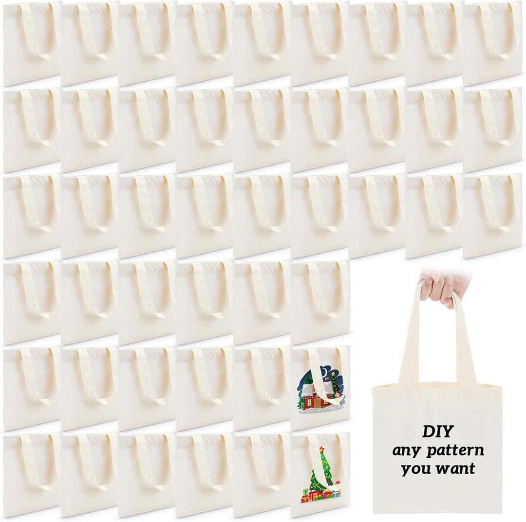 Amylove 24 Pcs Mini Tote Bag Sublimation Blank Canvas Tote Bags Reusable Grocery Luggage DIY Sack Goody for Party Even (8.5 x 8 Inch,Natural Color)