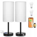 PartageiZ 17.4inches Tall White Bedroom Lamps Set of 2-3 Way Dimmable Touch Table Lamps with USB C and A Ports, Lamps for Nightstand with AC Outlet, Desk Lamps with Black Base for Office