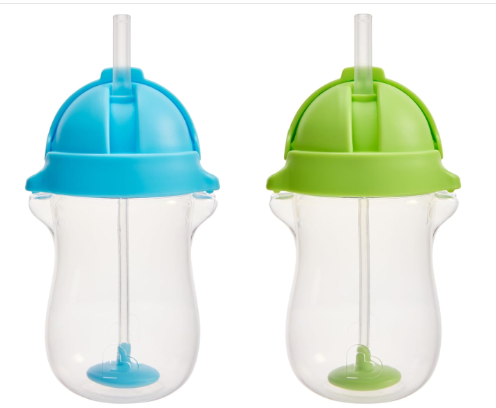 Munchkin Any Angle Weighted Toddler Straw Cups with Click Lock Lid, 10 Ounce, 2 Pack, Blue/Green