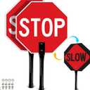 T&R (2 Pack) Stop Slow Sign with Handle, 13 x 13 Inches Double Sided Stop/Slow Traffic Sign, Rust Free Aluminum Reflective, Weather Resistant, Waterproof, Fade Resistant, Easy to Mount.