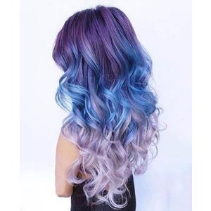 Swiking Purple Long Curly Ombre Wigs for Women Purple Mixed Blue Wavy Synthetic Hair Colorful Cosplay Halloween Costume Wigs