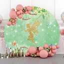 Renaiss 7x7ft Enchanted Fairy Round Backdrop Cover Wildflower Butterfly Princess Gold Glittering Faerie Green Circle Photography Background Baby Shower Birthday Girl Party Decor Photo Booth Props