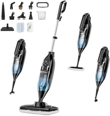12-in-1 Steam Mop with Detachable Handheld Steam Cleaner for Hardwood Floors, Clothes,Windows,Tiles,Furniture,Carpet, MultiPurpose Steamer with Washable Microfiber Pads, 550ml and 2 Adjustable Levels
