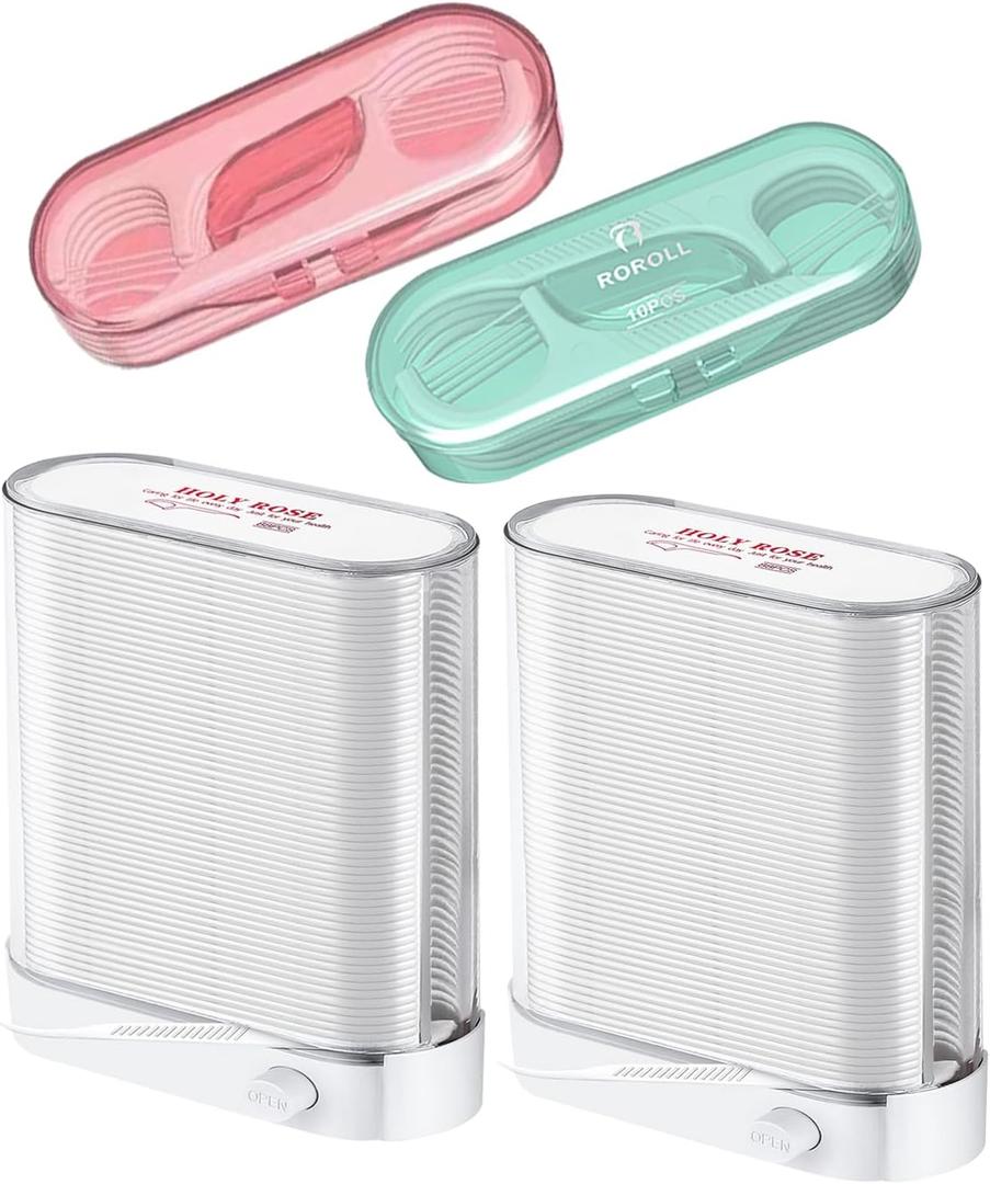 Holy Rose Dental Floss Picks with Dispenser 2 Box, Portable Flossers Case 2 Boxes, Adult Flosser Sticks Toothpicks 196 Count Sealed Storage is Perfect for Family, Hotel, Travel for Clean Teeth