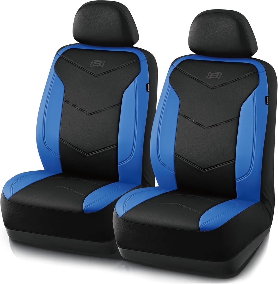 Skechers Memory Foam Seat Covers,Leather Car Seat Covers, Ultimate Comfort & Support Seat CoversFull Sets,Airbag Compatible, Automotive Universal Fit Most for SUVs, Vans, Sedans, Cars, Trucks,Black