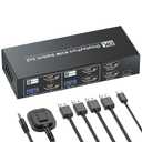 8K@60Hz 4K@120Hz Displayport KVM Switch 2 Monitors 2 Computers, USB 3.0 Dual Monitor DP KVM Switch for 2 PCs Share 2 Monitors and 4 Port USB 3.0