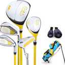 PGM Junior Golf Club Complete Set for Children Kids, 5 Golf Clubs with Stand Bag and 2 Headcovers for Boys & Girls, Right Hand, Aged 6-8