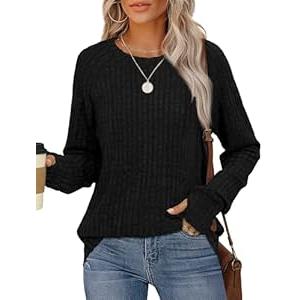 Saloogoe Womens Sweaters with Thumb Hole Long Sleeve Winter Shirts for Women Tunic Tops Black L