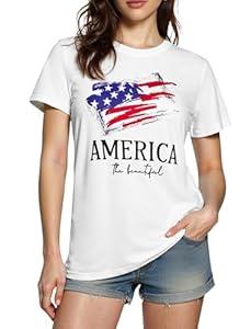 koufland White Flag Tshirts for Women Patriotic Print Graphic Tees Casual Short Sleeve Crewneck Summer Tops, White America, XX-Large