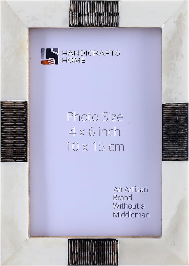 Handicrafts Home White Picture Frame Handmade 4x6 Photo frame Sea Siren Teles Collection Bone & Horn Inlay Picture Frame for Wall & Tabletop, Modern Farmhouse Decor, Coastal Home Decor, Desk Styling
