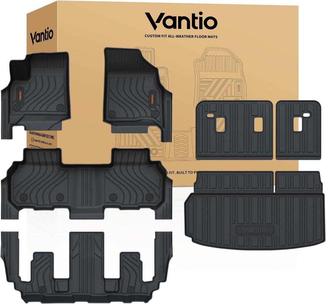 Floor Mats for 2024-2026 2027 Chevy Traverse & GMC Acadia, 2025-2027 Buick Enclave 7-Seat, 2nd-Row Captain's Chairs, TPE All-Weather Mats with Cargo Liner, Seat Back Covers & Door Sill Guard