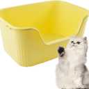Large Cat Litter Box with High Sides,17.5"x15"x8.9" Open Top Cat Litter Pan Anti Splashing Non-Stick Litter Tray Low Entry Cat Litter Boxes Jumbo Kitty Litter Toilet Easy Clean for Cats(Yellow)