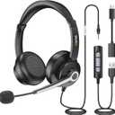 Wantek USB & 3.5mm Headset with Mic for PC/Laptop,Wired Headset with Noise-Cancelling Microphone & Audio Controls Perfect for Home Office Online Class Skype Zoom Call Center Webinar,All Day Comfort