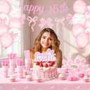 Moukeren 244 Pcs Sweet 16 Birthday Party Supplies Coquette Pink Bow 16th Birthday Decoration Include Bow Plates Napkins Cups Banner Tablecloth Cake Topper Balloons Theme Tableware for 16th Girls