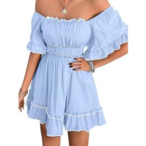 ChiaoLezhee Women's Renaissance Dress, Flutter Sleeve Off Shoulder A-Line Empire Waist Fairy Sundress, XL