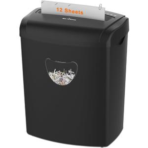 12-Sheet Cross-Cut Shredder (P-4 Security),Destroy Credit Cards/Staples,5.5 Gal Bin,70dB QuietAuto/Reverse Modes for Office & Home(ETL Certified) (12.8*8.9*16.4inch)