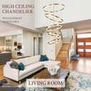 Modern LED Chandelier for Foyer Dimmable Gold High Ceiling Chandeliers Foyer with Remote Control for Entryway Dining Room Living Room Staircase, 3000K-6500K(5-Rings D23.6in)