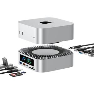 RayCue All-in-One Dock for Mac mini M4 with Smart Displays, NVMe/SATA SSD Enclosure, 4K60Hz HDMI, 10G USB-A/C, 5G USB-A*2, USB-C Charging, SD/TF, Audio Mac mini M4 HUB &Docking Station (2024) (Silver)
