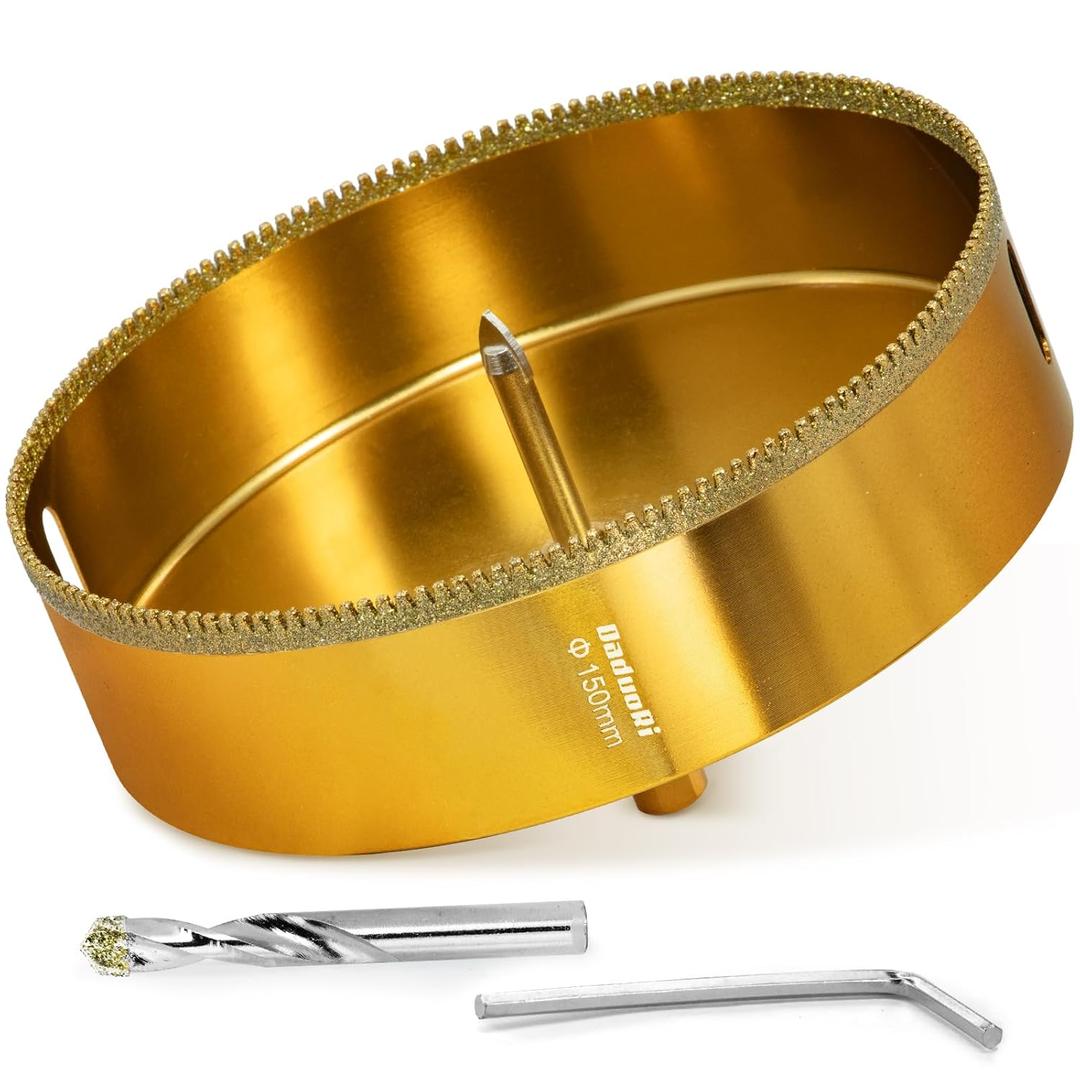 6 Inch Serrated Diamond Hole Saw with 2Pcs Removable Pilot Bits, Easy-Align for Precise Drilling in Porcelain, Ceramic, Granite, and Marble (6" Tile Drill Bit)