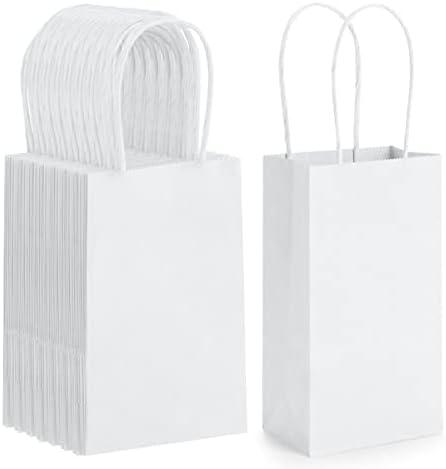 BagDream 100 Pack 3.5x2.4x6.7 Inches Mini Gift Bags White Party Favor Bags Small Gift Bags with Handles Bulk Kraft Paper Bags Recyclable Paper Sacks