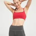 Womens Backless Padded Sports Bra Low Impact for Yoga Pilates Stretching Lightweight Workout Crop Top with Removable Cups (Red)-6