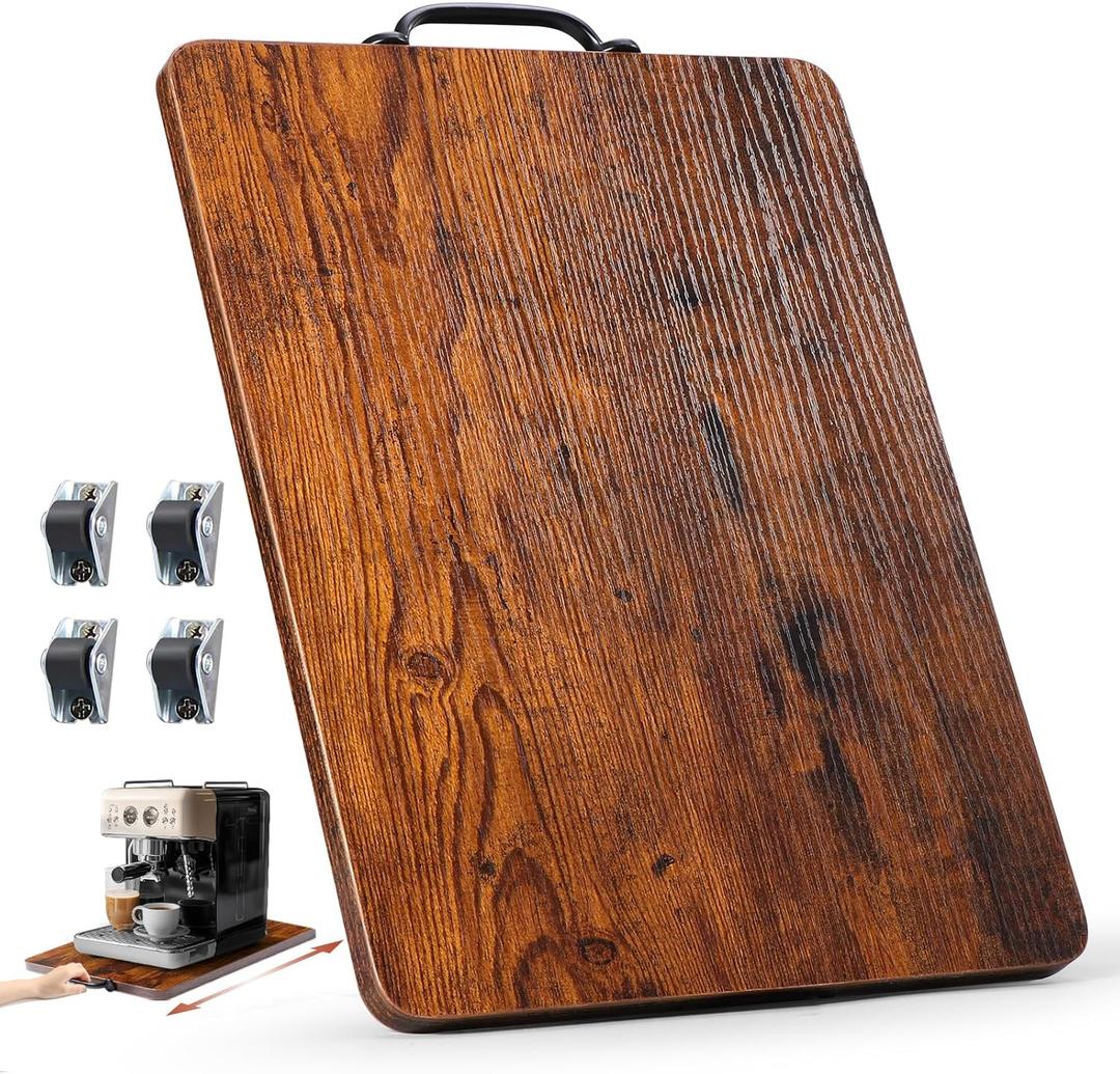 Appliance Slider, Sliding Tray for Coffee Maker, Coffee Pot Slider for Countertop, Kitchen Appliance Rolling Tray with Rubber Wheels (Rustic Brown, Large - Long (12.5 x 16))