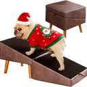 Dog Stairs for Small Dogs and Cats, Dog Ramp for Couch and Bed, Foldable 2-in-1 Wooden Pet Steps for Puppy, Split Ottoman DesignBrown