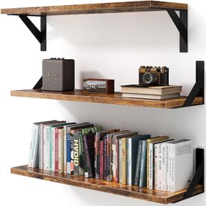 VMROF Floating Shelves for Wall, Wall Mount Book Shelf, Hanging Shelves, Wall Bookshelf for Bedroom, Office, Living Room (Rustic Brown, 17 Inches)
