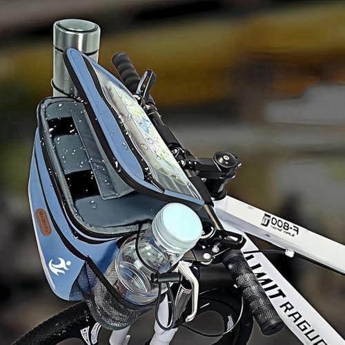MeiMeSu Bike Handlebar Bag Front Bike Basket Bag Waterproof with Touch Screen Phone Holder, Bike Phone Bags Bicycle Basket Insulated Cooler Lunch Bag (Water Blue)