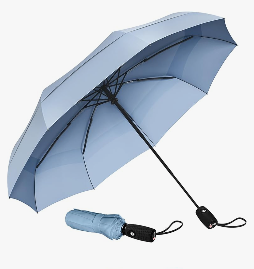 REPEL Windproof Travel Umbrella - Compact & Withstands Winds up to 85MPH , Strongest Premium Auto Folding Umbrella for Rain and Sun - Durable, Light & Portable for Women & Men , Fits Backpack & Cars Navy/Blue