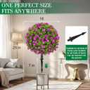 25" Artificial Boxwood Topiary Ball Trees with Purple RoseFlowers, Set of 2 UV Resistant No Fade Outdoor Faux Plants with Ground Spike, Fake Shrubs for Garden, Patio, Porch, Yard, Indoor