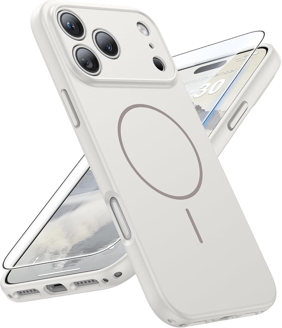 FNTCASE for iPhone 17 Pro Max Case: [Compatible with Magsafe] Solid White Matte 17 Promax Magnetic Phone Cover with [Full Camera Protection] [Screen Protector] Military Grade Shockproof Protective