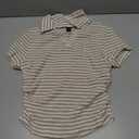 OYOANGLE Women's Striped Knitted Tee Shirt Short Sleeve Collar Top Ruched Going Out Tops Medium