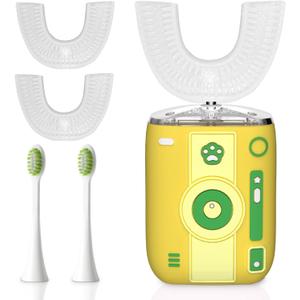Adult Ultrasonic Electric Toothbrush, 360° Oral Cleaning for Stain & Whitening, IPX7 Waterproof Rechargeable, U-Shape Brush Head×3 + Straight Handle Brush Head×2