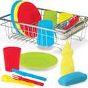 Melissa & Doug Wash and Dry Dish Set - 24 Pieces Kids Play Dishes, Play Kitchen Accessories, Toy Dishes for Kids Kitchen Ages 3+
