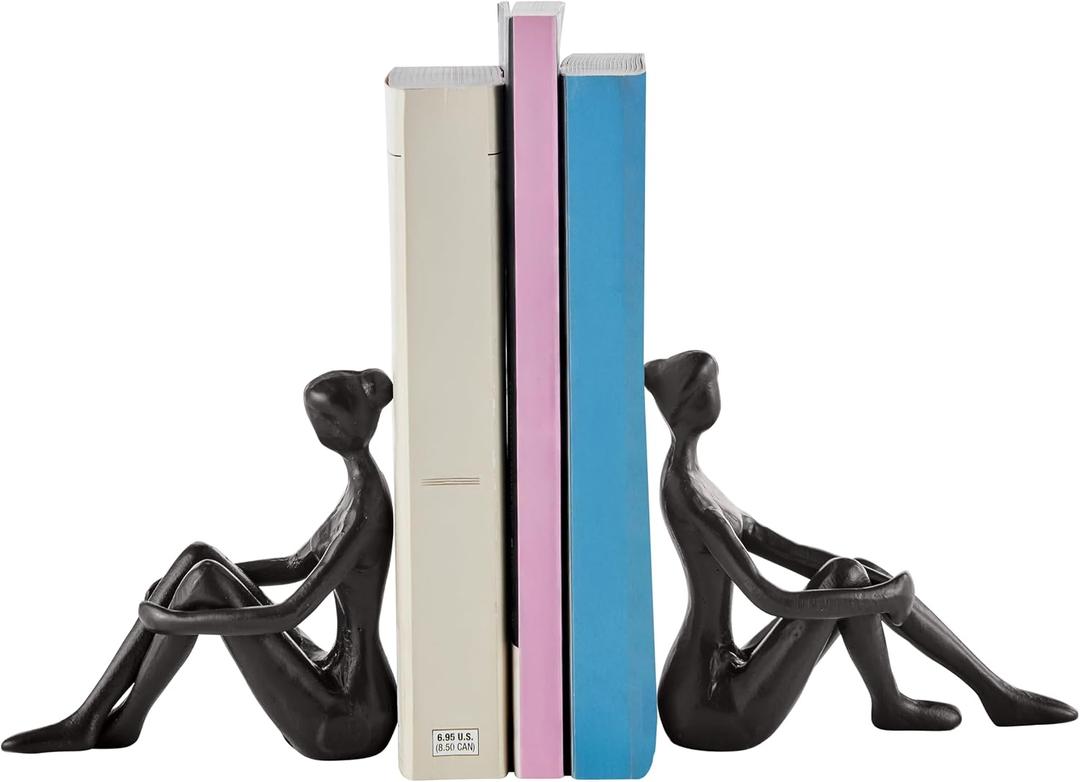 Brown Cast Iron Abstract Sitting Female Sculpture Pair Bookend Set of 2 - Tabletop Figurines for Desks, Accent Tables, or Shelves