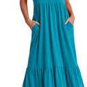 ANRABESS Women Summer Maxi Dress Short Sleeve Swing Casual Asymmetric Tiered Vacation Long Beach Sundress Outfits, X-Large