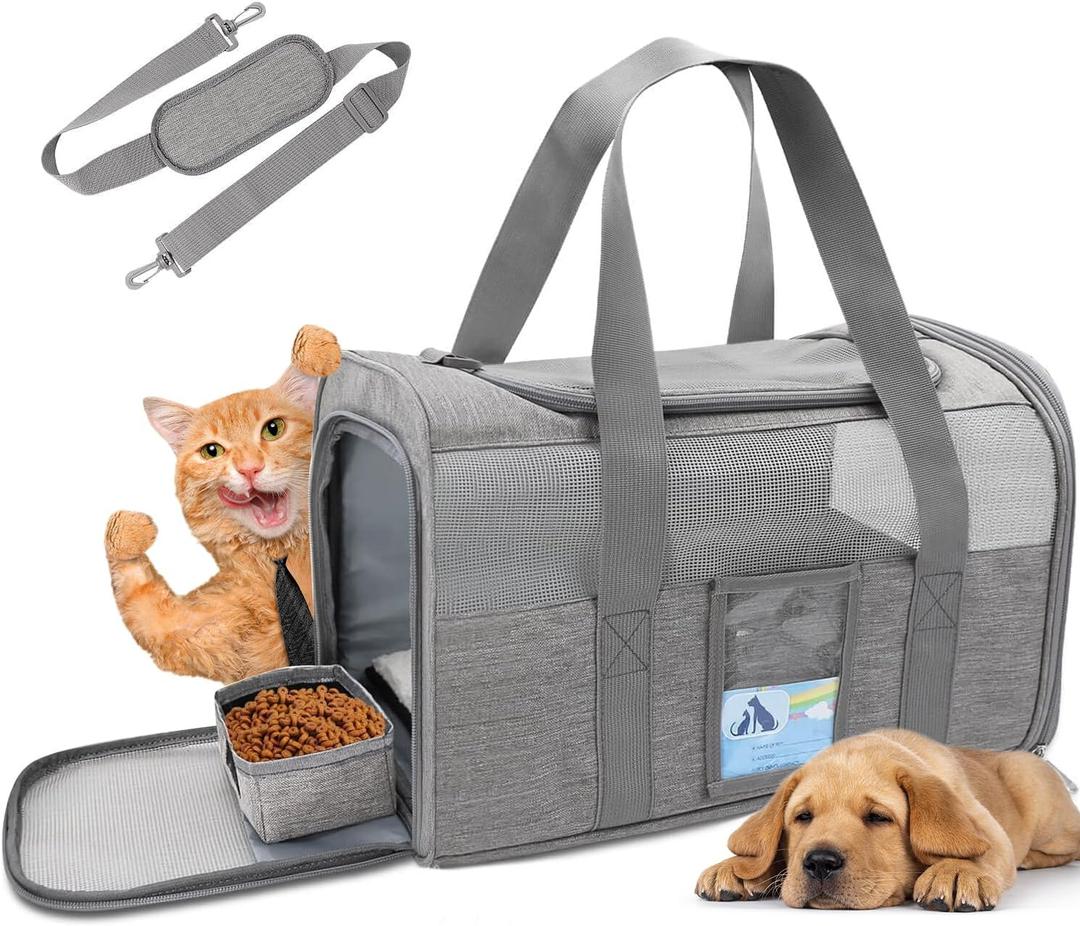 Refrze Cat Carrier,Dog Carriers for Small Dogs Medium Cats Pet Carrier up to 15 Lbs, TSA Airline Approved Cat Carrier Soft, Cat Dog Crate Travel Bag,Grey (17.0"L x 12.0"W x 11.0"H)
