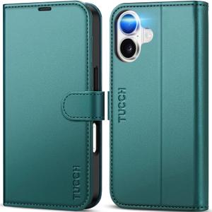 TUCCH Wallet Case for iPhone 17 (6.3") 2025, 4 Card Holders | RFID Blocking | Stand | Shockproof TPU Shell | PU Leather | Magnetic Closure | Protective Flip Folio Cover | Bluish Green