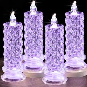 SupBri LED Candles, 4Pack Battery Operated Candles with Rose Light Halo, Romantic Flameless Pillar Candles for Valentines Halloween Decorations (Purple, D 2.5" x H 7.2")