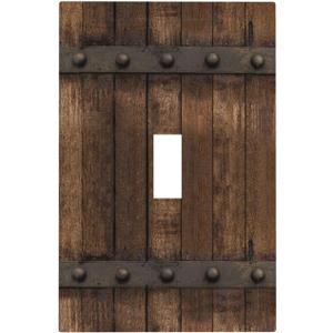 Rustic Brown Wood Barn Door Farmhouse Light Switch Cover Plate Single Toggle 1 Gang Wall Plate Country Decorative Electrical Faceplate for Kitchen Home Decor Accessories 5" x 3"