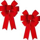 SIMISI RIBBON 2 Packs Red Christmas Bows Decorations Big Velvet Bow with Wired Gold Border for Tree Topper, Wreaths, Outdoor, Garland, Outside (16 * 24 inch)