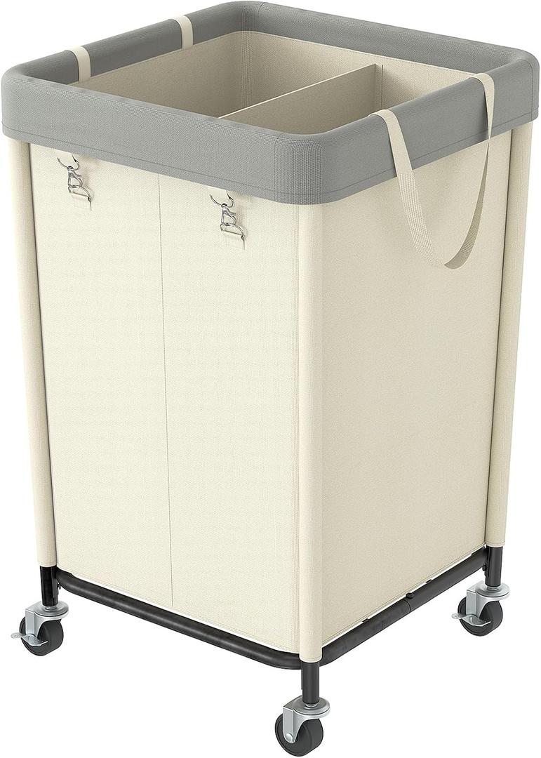 WOWLIVE 160L Rolling Laundry Hamper with Wheels, Heavy Duty Laundry Basket, Large Laundry Cart with Steel Frame and Removable Bag, Dirty Clothes Hamper for Home, Closet, Dorm, Bathroom, Beige (160L (18.318.330in))