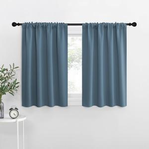 NICETOWN Kitchen Curtains, Smoky Blue, 34" x 40", Set of 2, Short Blackout Curtains & Drapes, Thermal Insulated Rod Pocket Window Treatment Draperies for Nursery