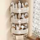VOLPONE Corner Shower Caddy Suction Cup Shower Shelf Corner No Drilling Bathroom Shower Organizer Storage Rack Adhesive with Towel Bar (3-Pack, Ivory)