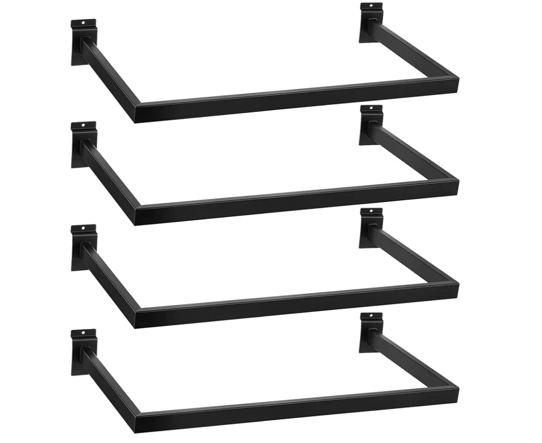 Unittype 4 Pcs U Shaped Hangrail for Slatwall 24 Inch Tubing Hangrail Rectangular Tubing Metal Slat Hanger Wall Accessory for Retail Displays Bracket Clothing Rack Home Use (Black)