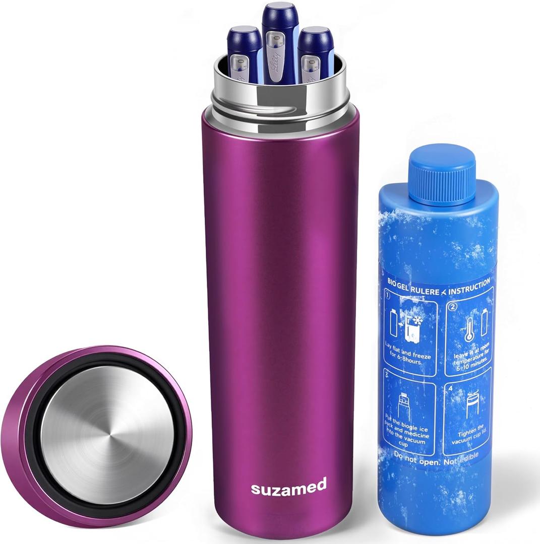 Insulin Cooler Travel Case TSA Approved, Portable Medication Cooler for Travel Fits 34 Pens, Refrigerated Medicine Case for Diabetic Supplies, Medicine Organizer with Reusable Ice Pack (Purple)