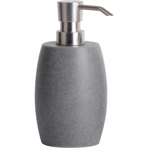 Sandstone Textured Resin Soap Dispenser with Metallic Pump and Waterproof Bottle Labels for Bathroom Kitchen Dish Hand Wash Shower Lotion Shampoo, 12 Oz, Gray