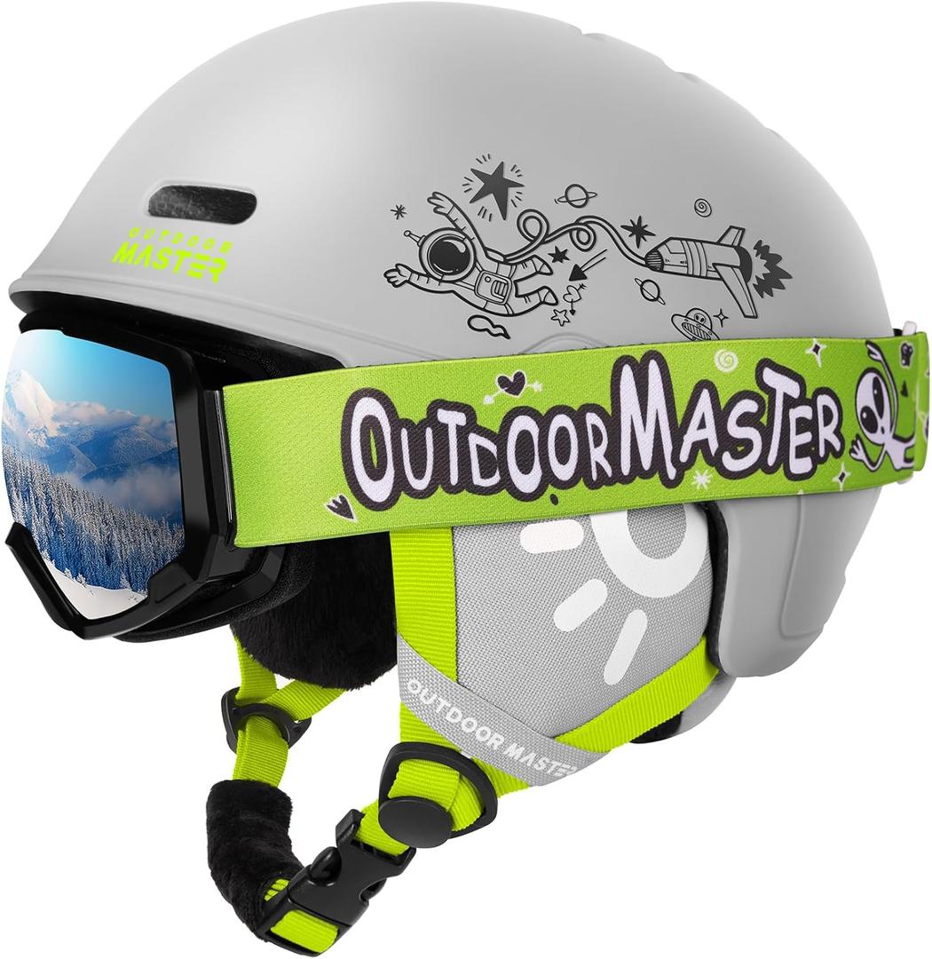 OutdoorMaster Kids Ski Helmet and Goggles Set, Snowboard Helmet, Durable PC Shell & EPS Foam, Snow Helmet 12 Cooling Vents, Dial Fit Skiing Helmet, Safety-Certified Snow Sport Helmets for Boys & Girls (52-56cm Small, Matte Grey)